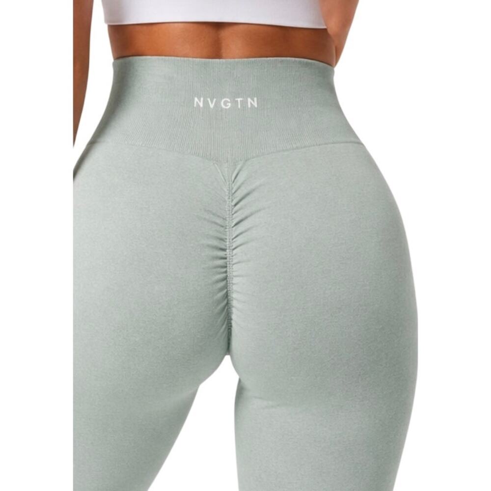 NVGTN Seamless Scrunch Butt Leggings, Sage Green, High Waist Gym Yoga, Medium